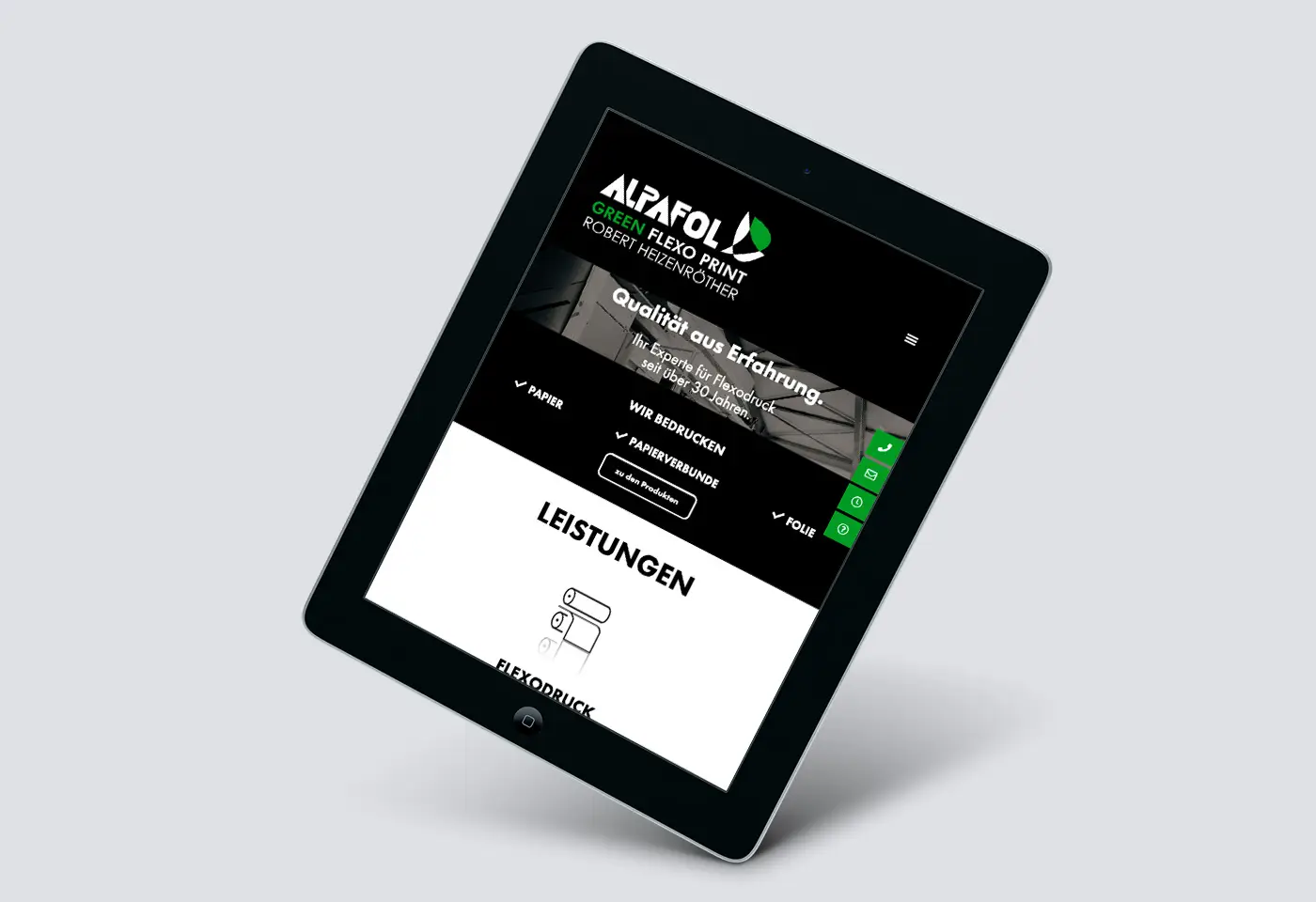 Website Tablet ALPAFOL Flexodruckerei Robert Heizenröther